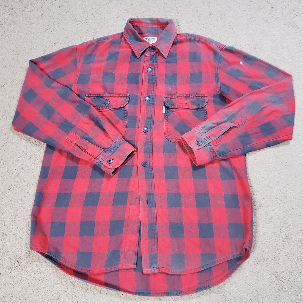 Vintage 70 Big John Shirt Mens M Red Black Buffalo Check Flannel Made in Japan